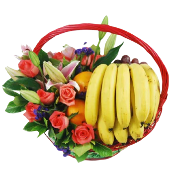 Fruits Basket - Roses, Lilies, Bananas, Oranges etc. Fruits Basket - Roses, Lilies, Bananas, Oranges etc.