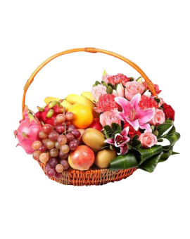Fruits Basket - Roses, Lilies, Grapes, Kiwis etc.