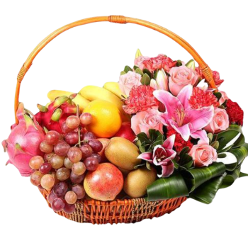 Fruits Basket - Roses, Lilies, Grapes, Kiwis etc.