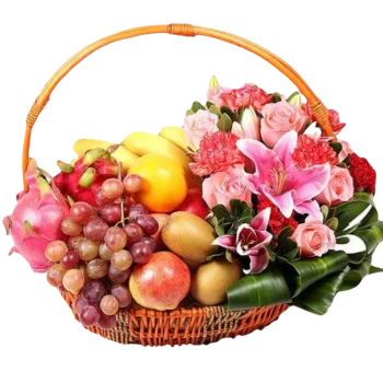 Fruits Basket - Roses, Lilies, Grapes, Kiwis etc.