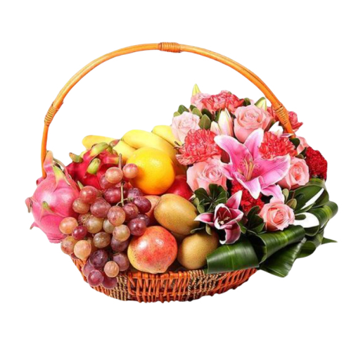 Fruits Basket - Roses, Lilies, Grapes, Kiwis etc.