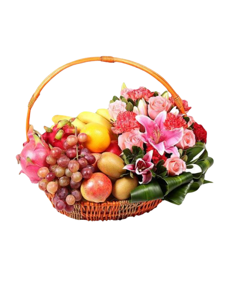Fruits Basket - Roses, Lilies, Grapes, Kiwis etc.a