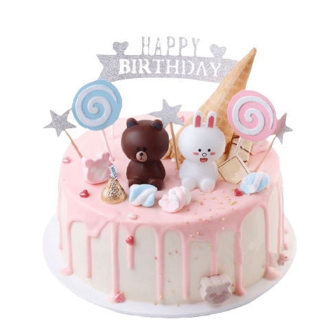 Fresh Cream Birthday Cake Brown Bear & Bunny