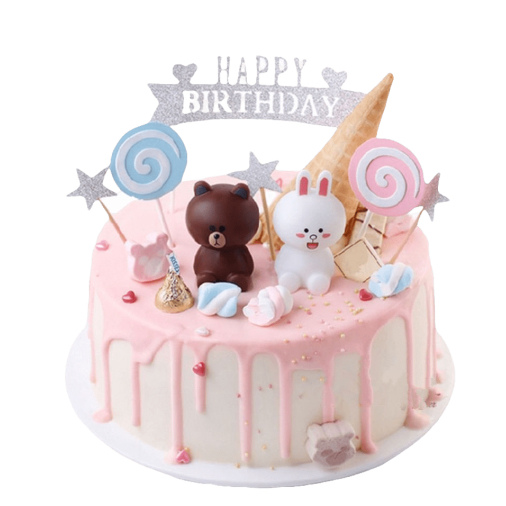 Fresh Cream Birthday Cake Brown Bear & Bunny