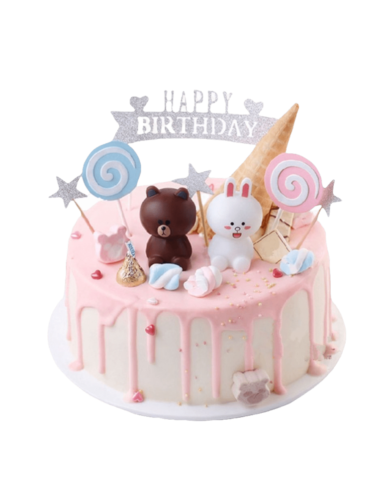 Fresh Cream Birthday Cake Brown Bear & Bunnya