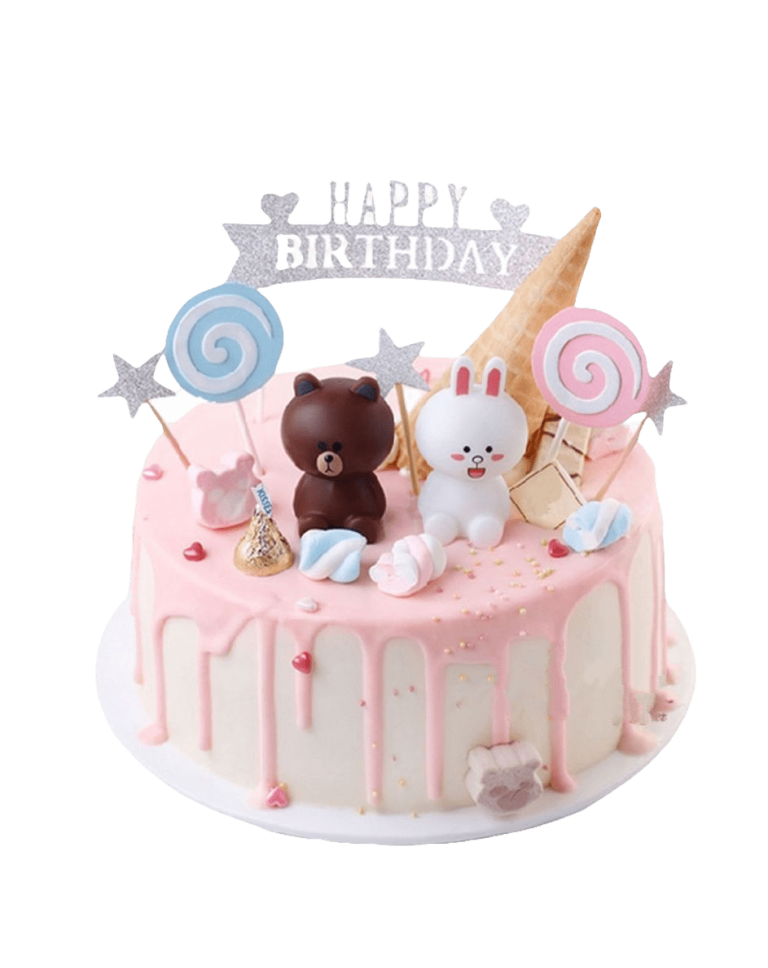 Fresh Cream Birthday Cake Brown Bear & Bunny