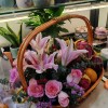 Fruits Basket - Roses, Lilies, Grapes, bananes Etc.