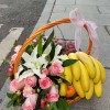 Fruits Basket - Roses, Lilies, Bananas, Oranges etc.