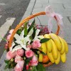 Fruits Basket - Roses, Lilies, Bananas, Oranges etc.