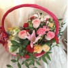 Fruits Basket - Roses, Lilies, Grapes, Kiwis etc.