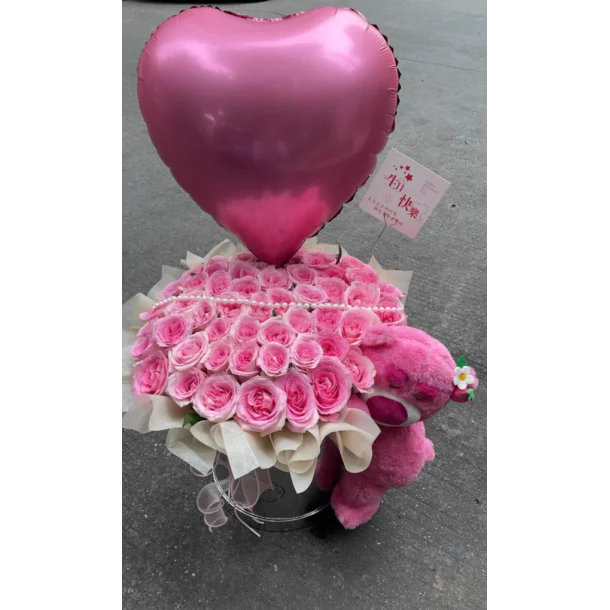 Sweet Embrace – Pink Roses & Teddy Bucket Sweet Embrace – Pink Roses & Teddy Bucket