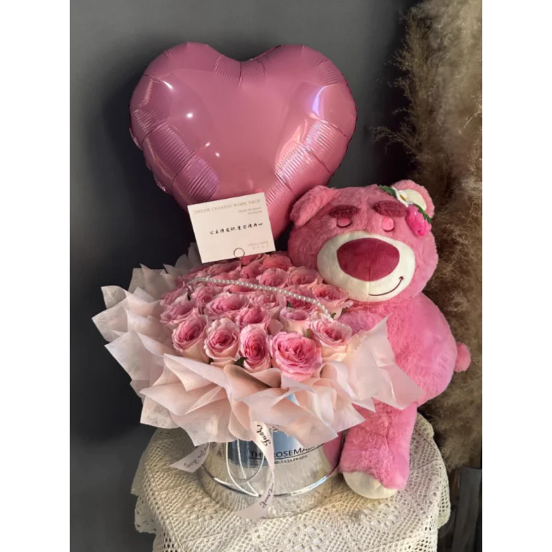 Sweet Embrace – Pink Roses & Teddy Bucket Sweet Embrace – Pink Roses & Teddy Bucket