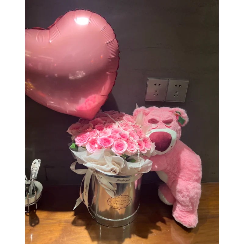 Sweet Embrace – Pink Roses & Teddy Bucket Sweet Embrace – Pink Roses & Teddy Bucket