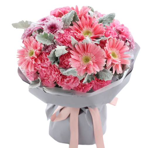Mixed Flowers Bouquet of Pink Carnations, Gerbera etc