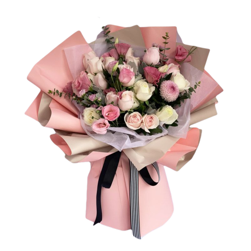 Mixed Flowers Bouquet of White and Pink