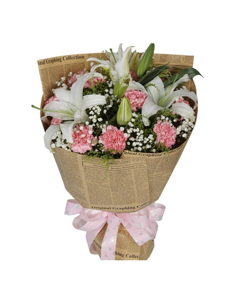 11 Pink Carnations with 6 Lilies