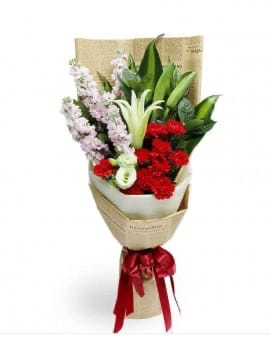 11 Red Carnations with 6 Lilies