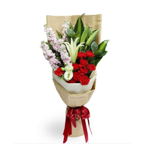 11 Red Carnations with 6 Lilies