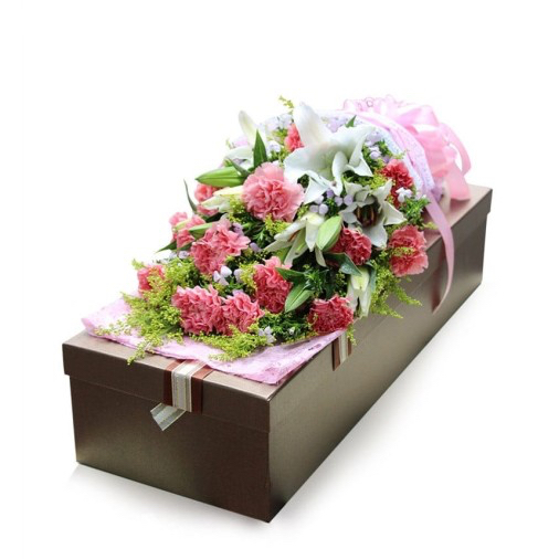 19 Pink Carnations with 6 Lilies in Luxury Box