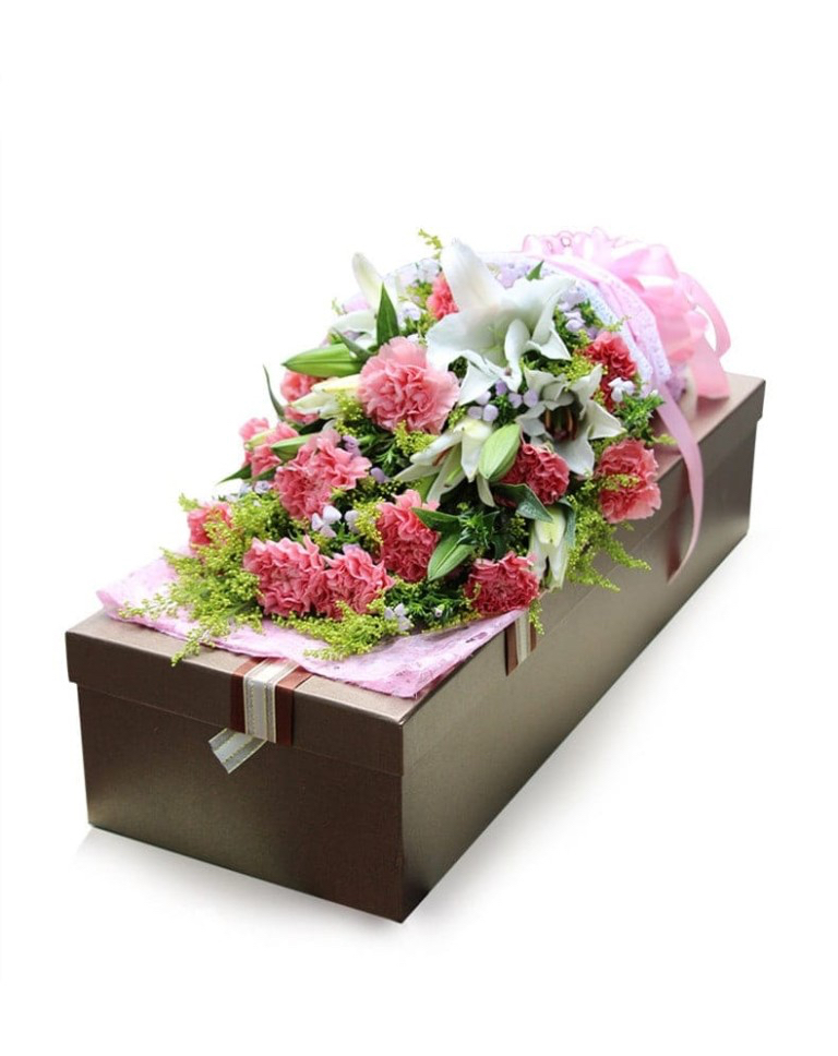 19 Pink Carnations with 6 Lilies in Luxury Box