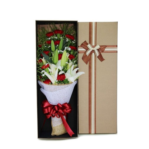 19 Red Carnations with 6 Lilies in Luxury Box