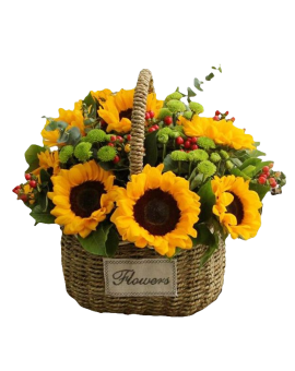 10 Sunflowers in Basket