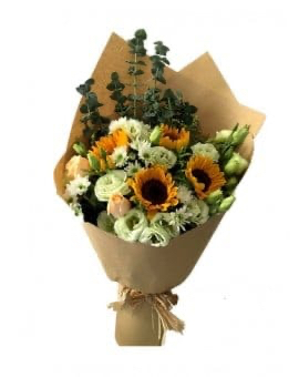 4 Sunflowers with champagne roses
