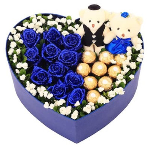 9 Blue Roses with 9 Ferrero Rocher