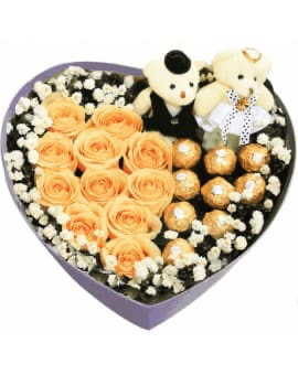 9 Champagne Roses with 9 Ferrero Rocher 