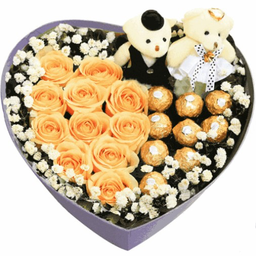 9 Champagne Roses with 9 Ferrero Rocher 