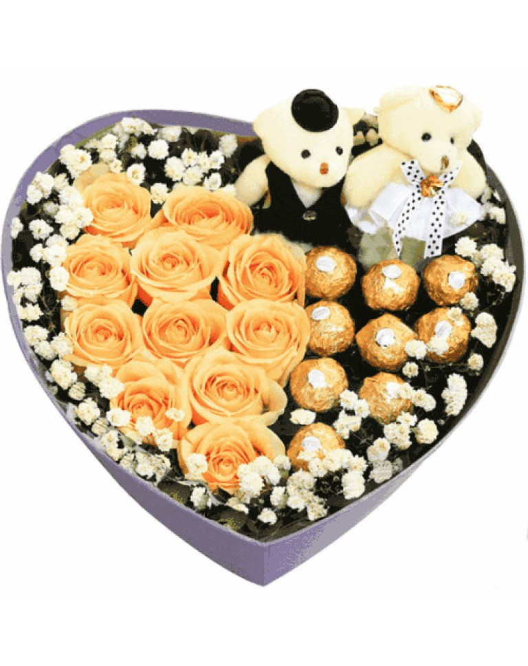 9 Champagne Roses with 9 Ferrero Rocher a