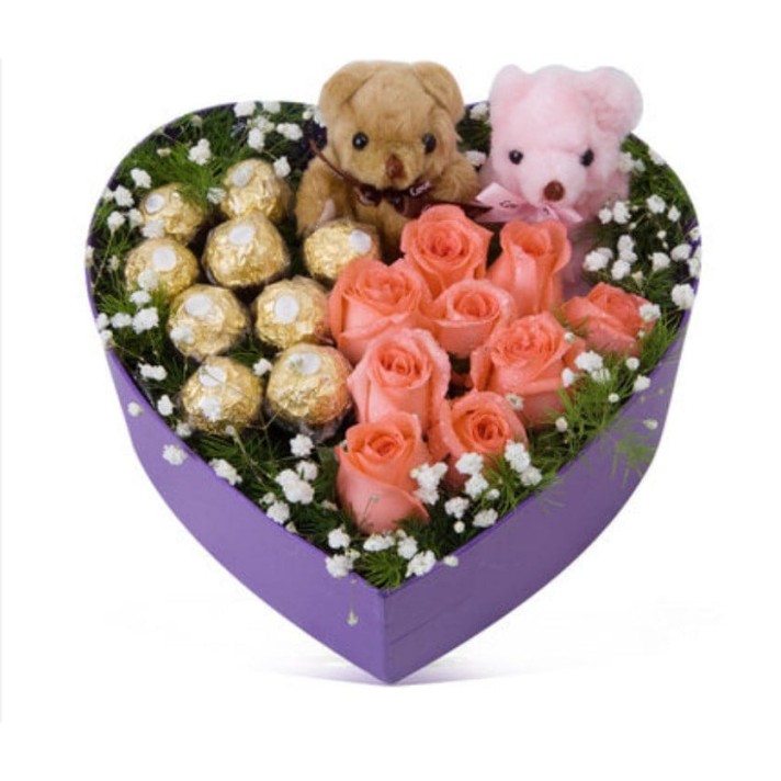Pink Roses with Ferrero Rocher Chocolates