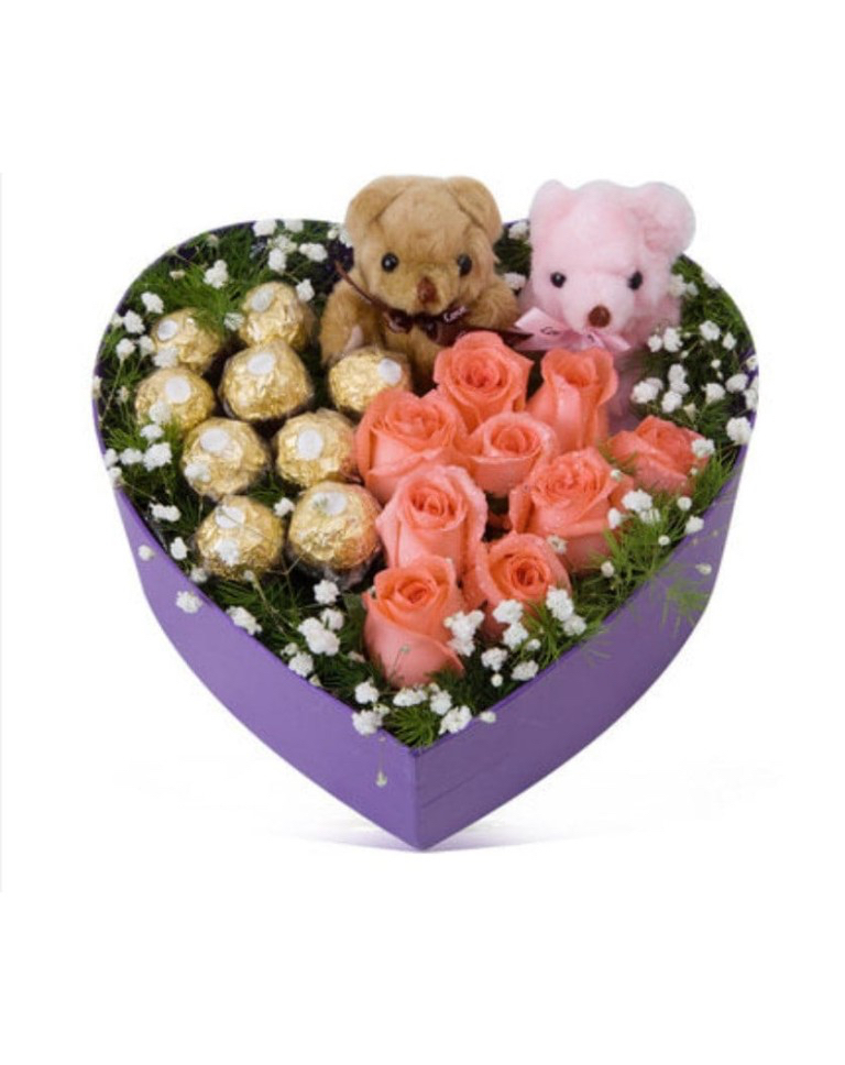 Pink Roses with Ferrero Rocher Chocolates a