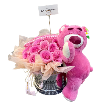 Sweet Embrace – Pink Roses & Teddy Bucket Sweet Embrace – Pink Roses & Teddy Bucket