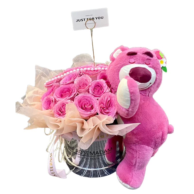 Sweet Embrace – Pink Roses & Teddy Bucket Sweet Embrace – Pink Roses & Teddy Bucket