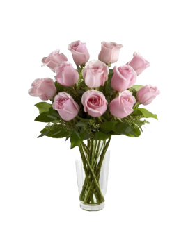 Dozen Pink Roses in Vase