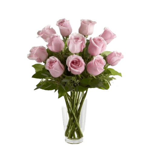 Dozen Pink Roses in Vase