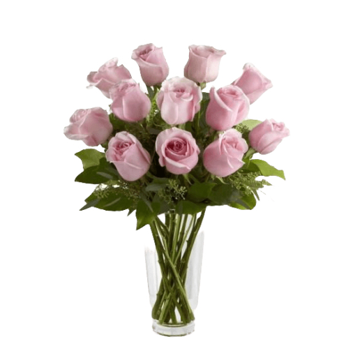 Dozen Pink Roses in Vase