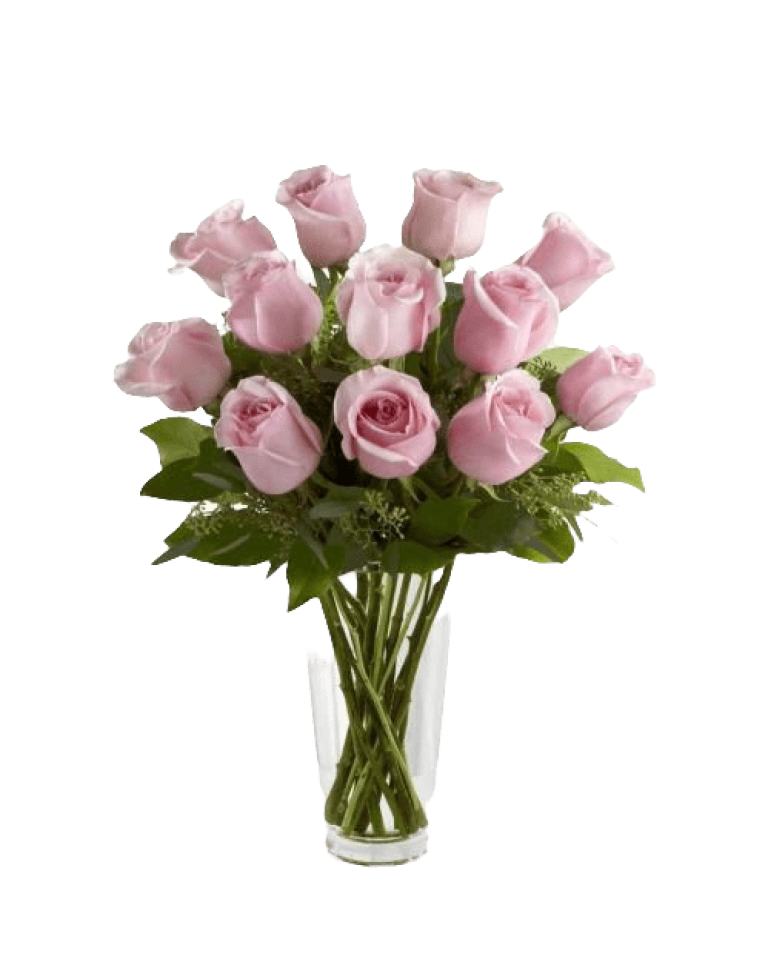Dozen Pink Roses in Vase