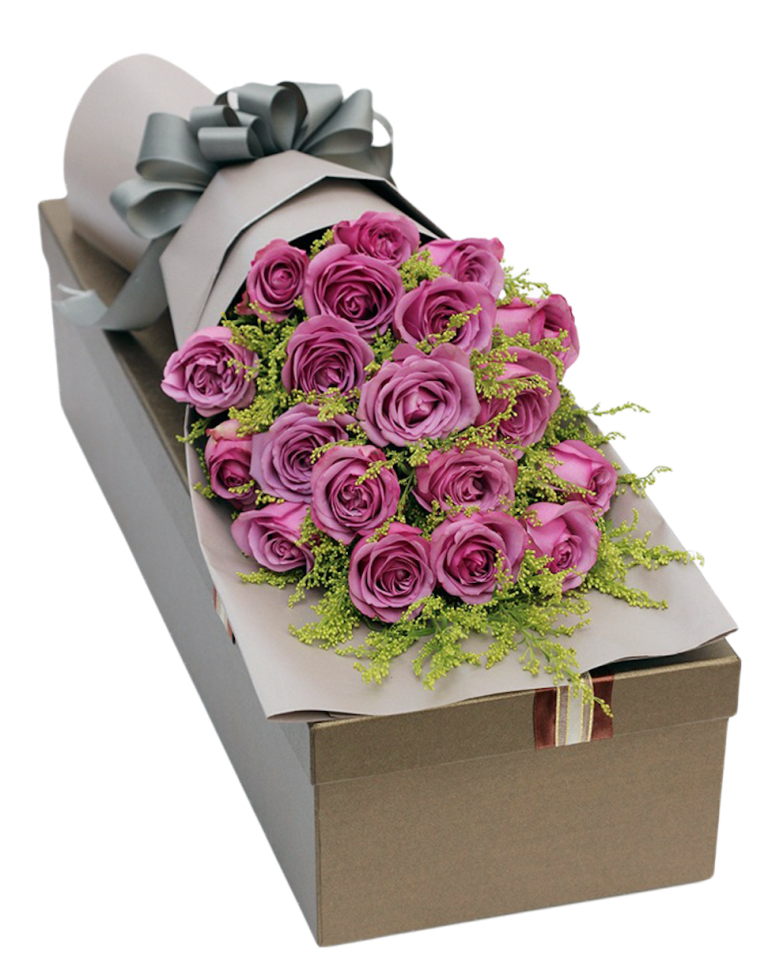 19 Purple Roses in Luxury Boxa