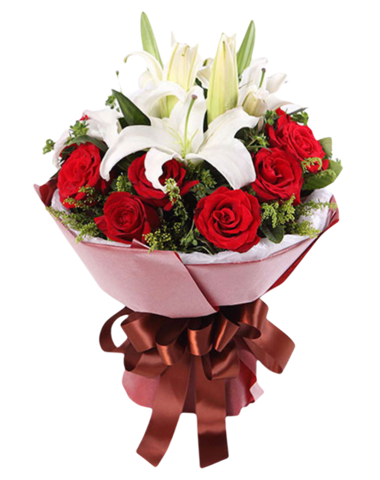 11 Red Roses with 4 liliesa