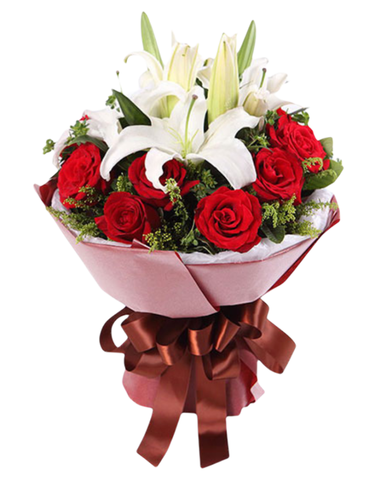 11 Red Roses with 4 lilies