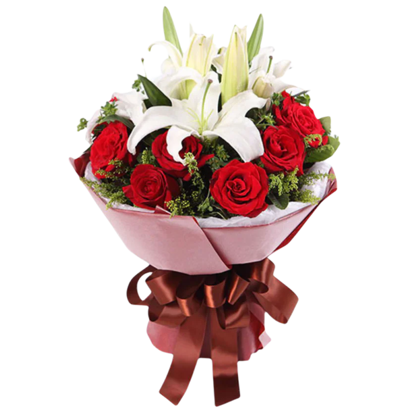 Bloom with Love roses and lilies bouquet product photo