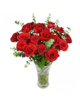 19 Red Roses in Glass Vase