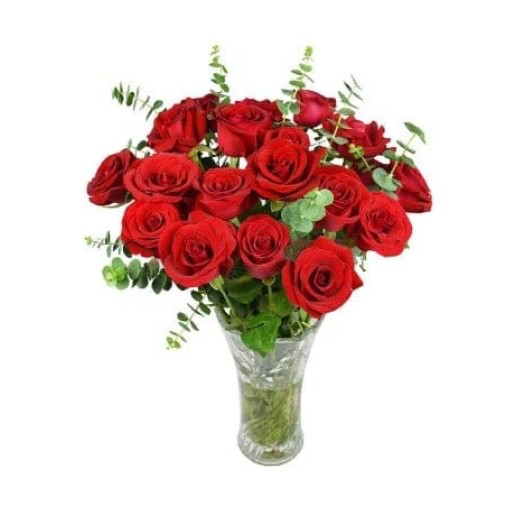 19 Red Roses in Glass Vase
