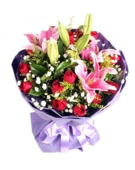 19 Red Roses with 6 lilies
