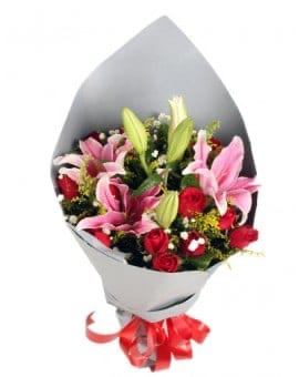 19 Red Roses with 6 lilies