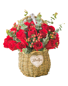 20 Red Roses in Basket
