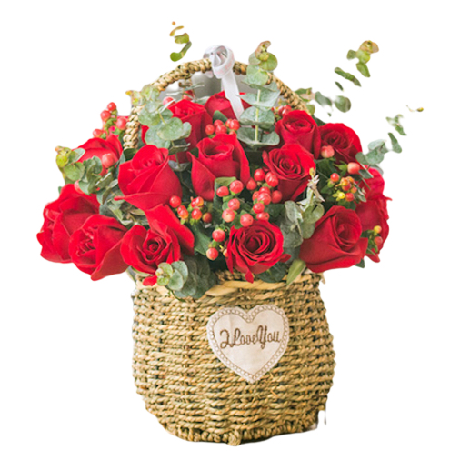 20 Red Roses in Basket