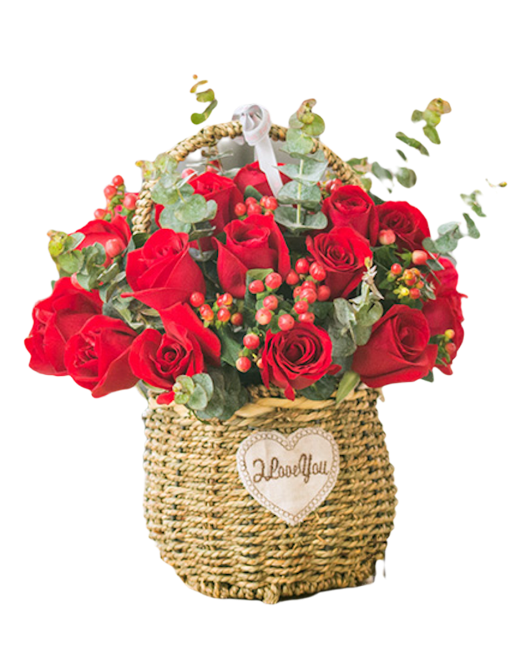 20 Red Roses in Basket